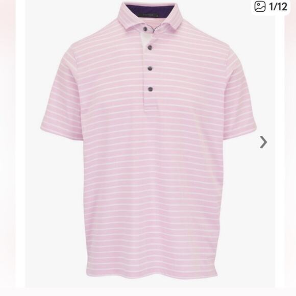 Greyson Suni Sunrise Pink White Striped Polo Shirt - Picture 1 of 16